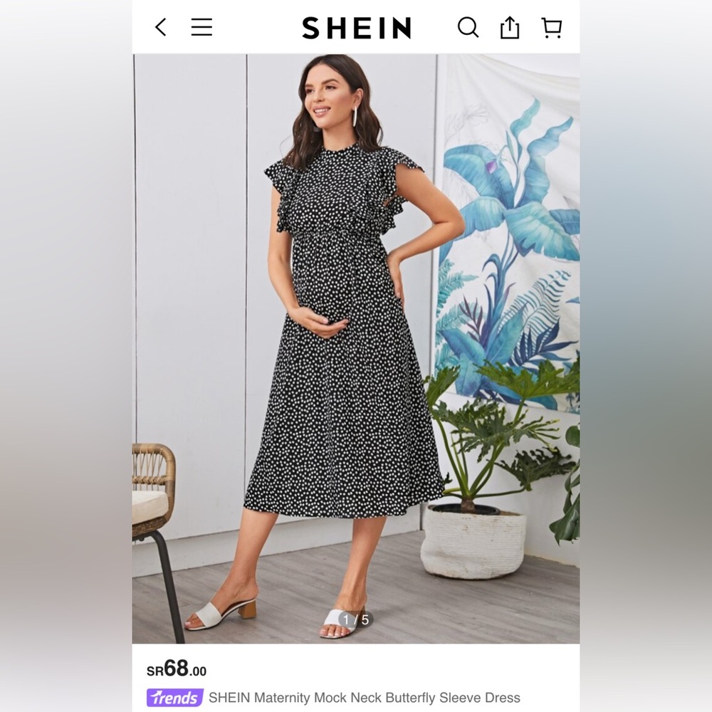SHEIN Maternity Mock Neck Butterfly Sleeve Dress 8/10